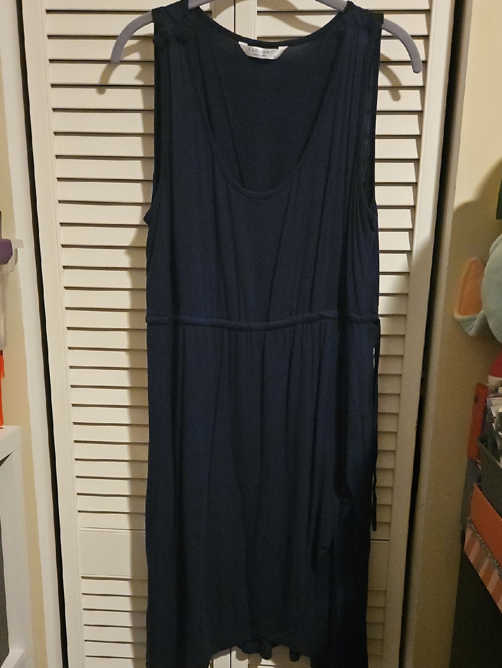 Materinty Sleeveless Navy Blue Midi Dress - Casual Tie-Waist Size XL